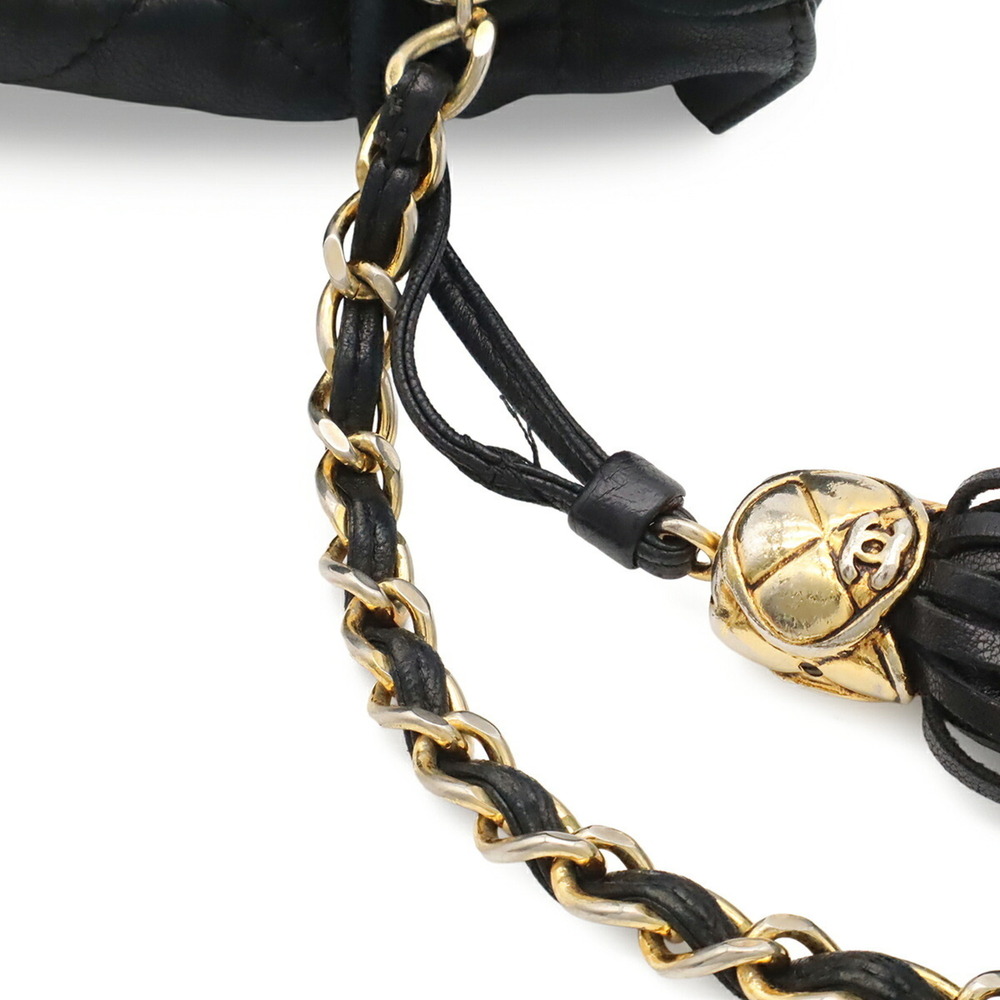 CHANEL Matelassé Shoulder Bag, Chain Strap, Tassel, Leather, Black - Picture 9 of 10